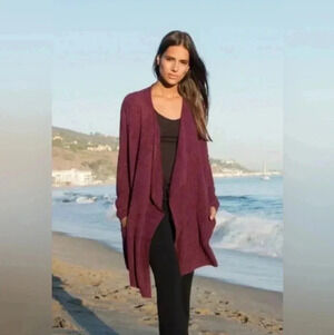 Barefoot Dreams Cozy‎ Chic Lite Island Wrap Waterfall Cardigan Purple Size S/M
